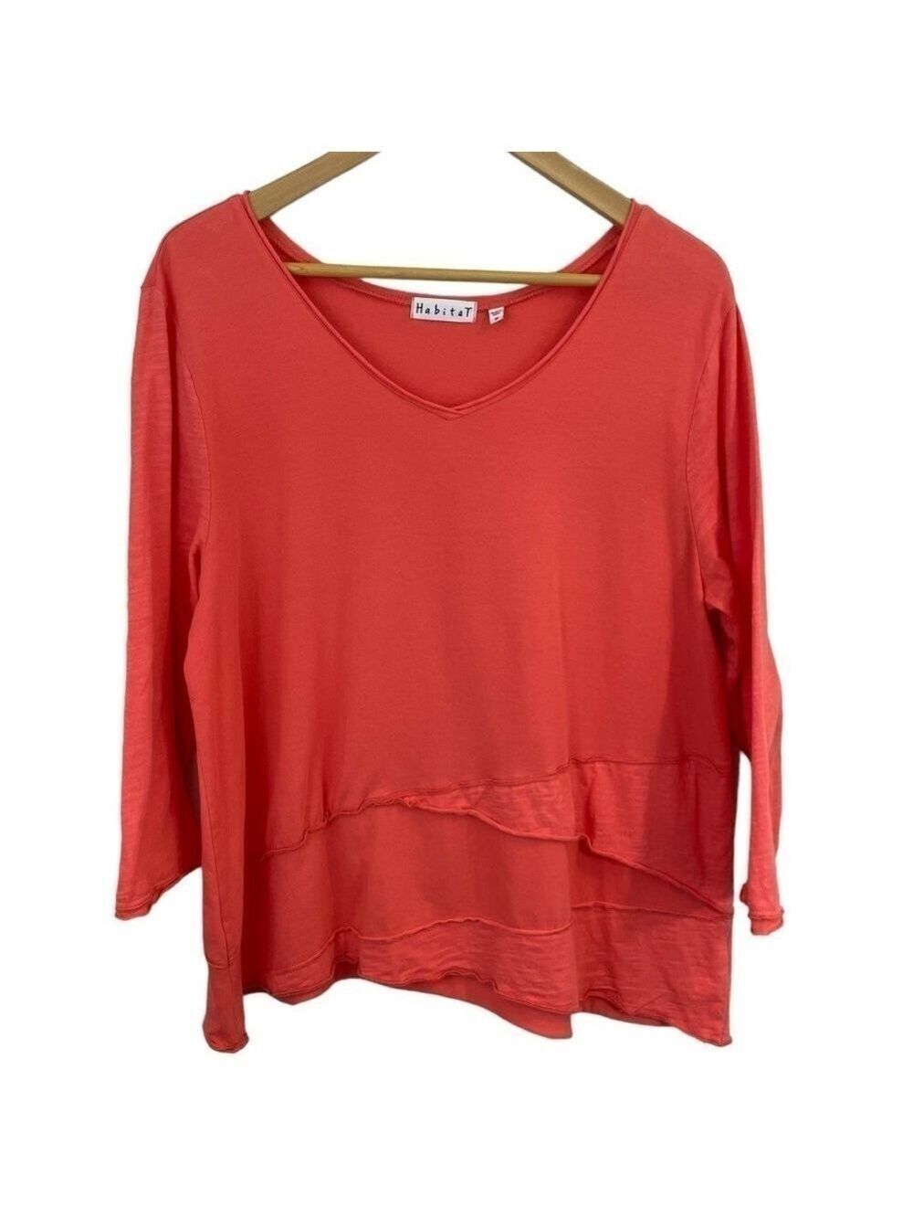 Habitat Long Sleeve Casual Top Womens M Peachy Pink Asymmetrical Tiered Ruffle